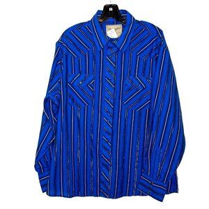 Wrangler Mens Shirt Size XL Vintage Western Snap Front Cuff Metallic Thread Blue